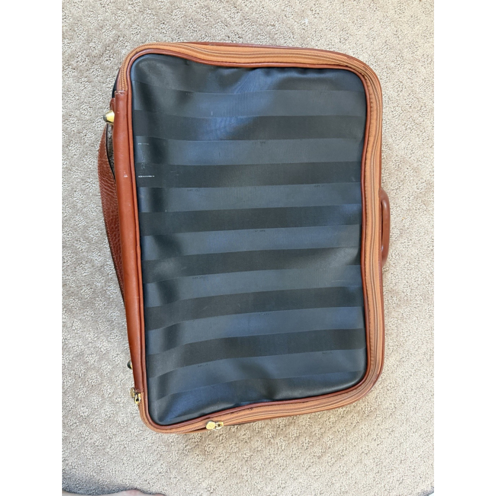 Fendi Pequin Vintage Travel Duffle Bag Canvas Leather Black Brown - Picture 8 of 12